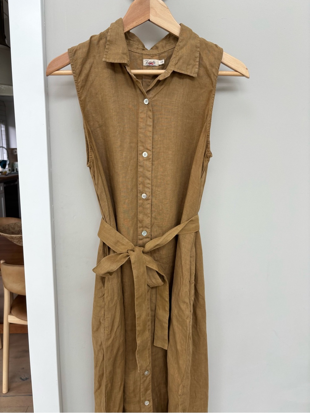 Faherty Sleeveless Button-Front Maxi Dress in Mustard/Olive Green